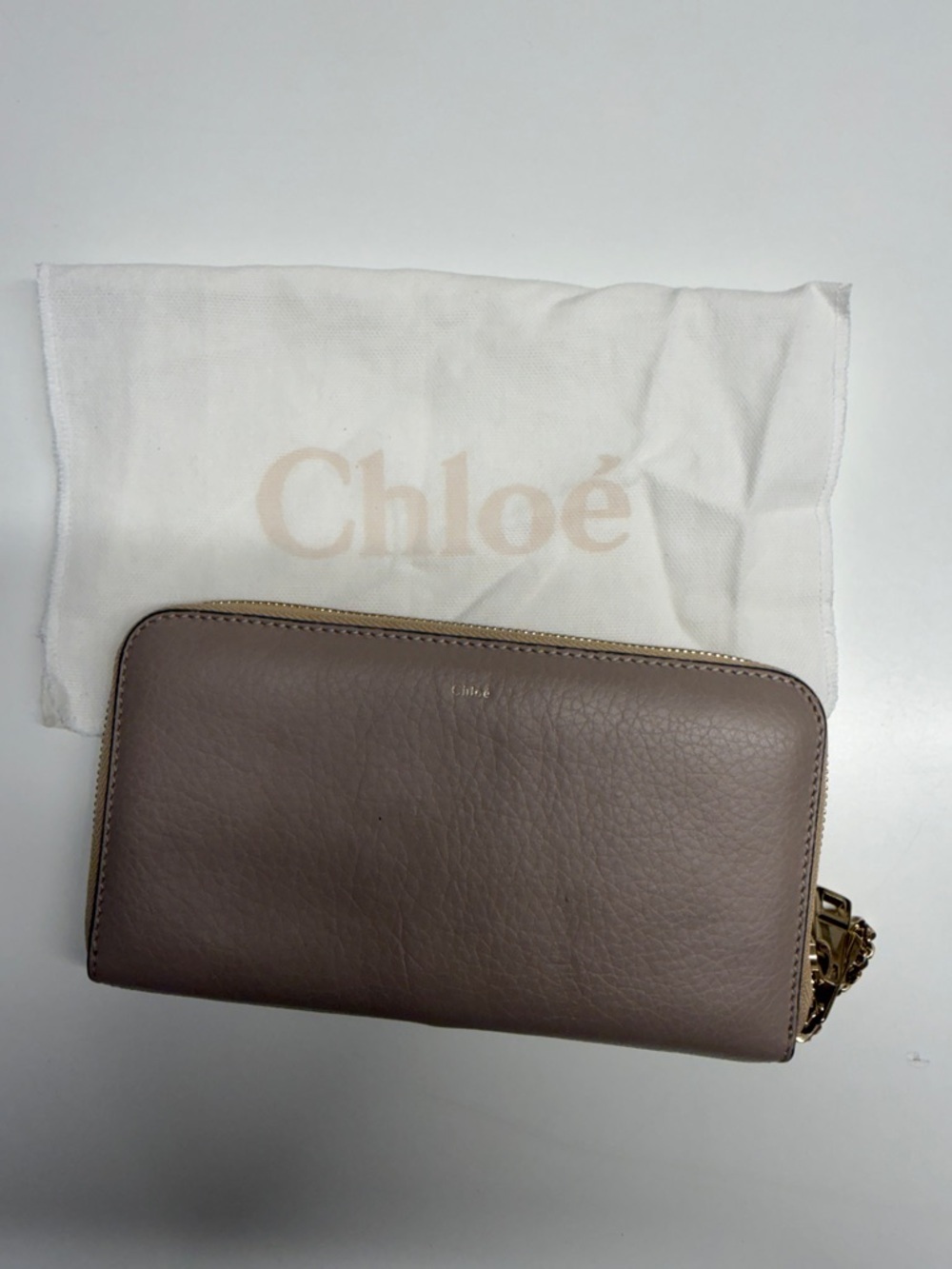 Chloe Bailey Long Wallet Two Tone Zip Around Leather Neutral Tan Ivory Gold